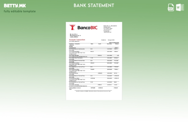 Шаблон за извод од банка во модерен стил Angola Banco BIC